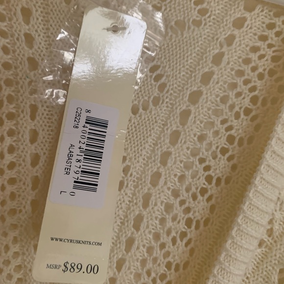 NEW Cyrus Open Stitch Creamy Alabaster Off White Cardigan Sweater SZ Large - Picture 4 of 9